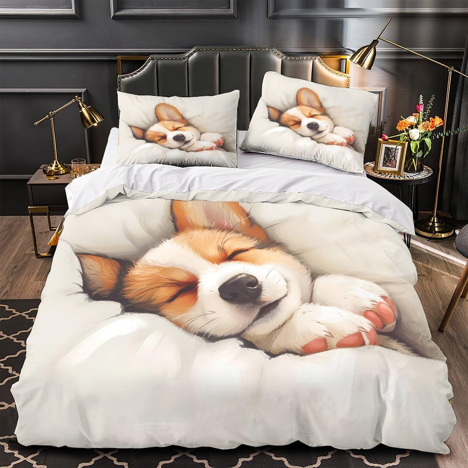 MMDASBVPE Cute Puppy Sleeping Comforter Cover 3D Print Hypoallergenic 3PCs Bed Linen Hidden Zipper Duvet Cover Extra Soft Breathable for Teens Youth Adults Women Kids Boys Double（200x200cm）