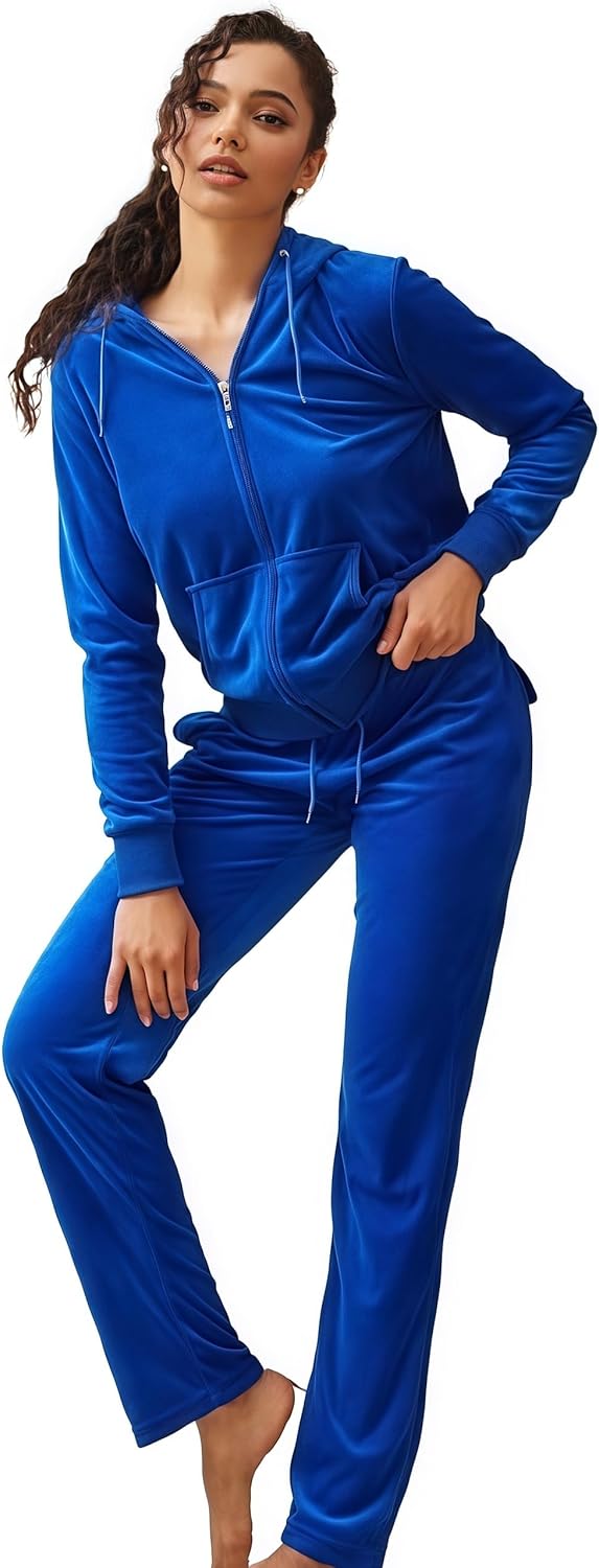 Gary Com Women's Velour Tracksuit Set 2-Piece, Long Sleeve Zip Up Hoodie and Sweatpants Cozy Outfit for Jogging Lounge Wear