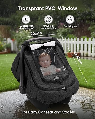 Miniatura 2 de Funda impermeable para asiento de automóvil para bebé, cubierta de lluvia de asiento de automóvil de 2 capas con ventana transparente, parasol y