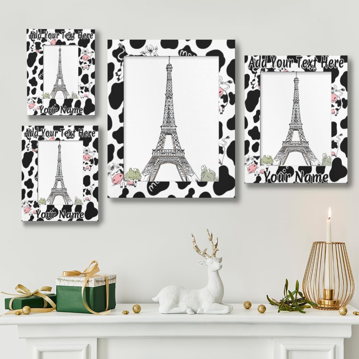 4x6 Personalized Picture Frame Animal Milk Cow Print,Customized Photo Frame Add Your Custom Text Wall and Tabletop Display Wooden Photo Picture Frame Home Decor