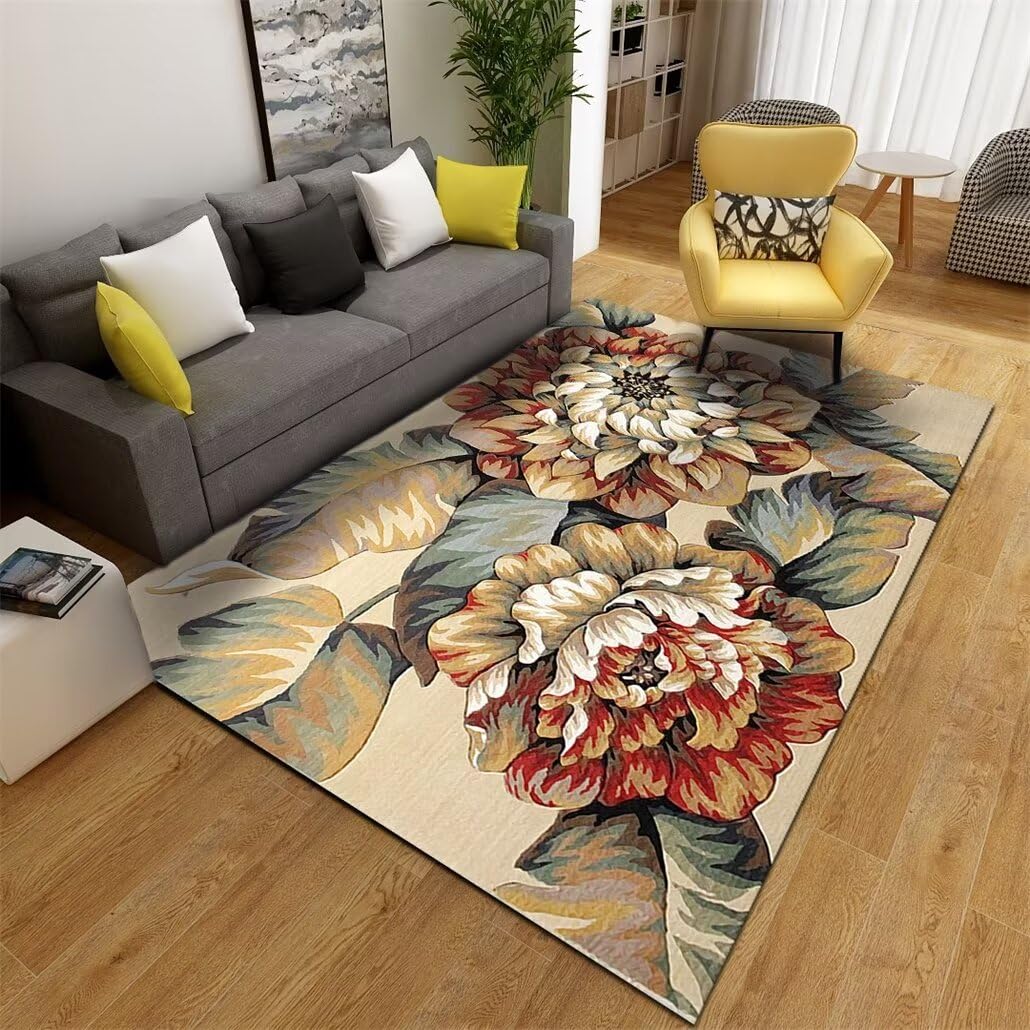 Tapis à poils bas rétro rouge 130x190 cm pour chambre adulte et tapis doux de grand salon floral