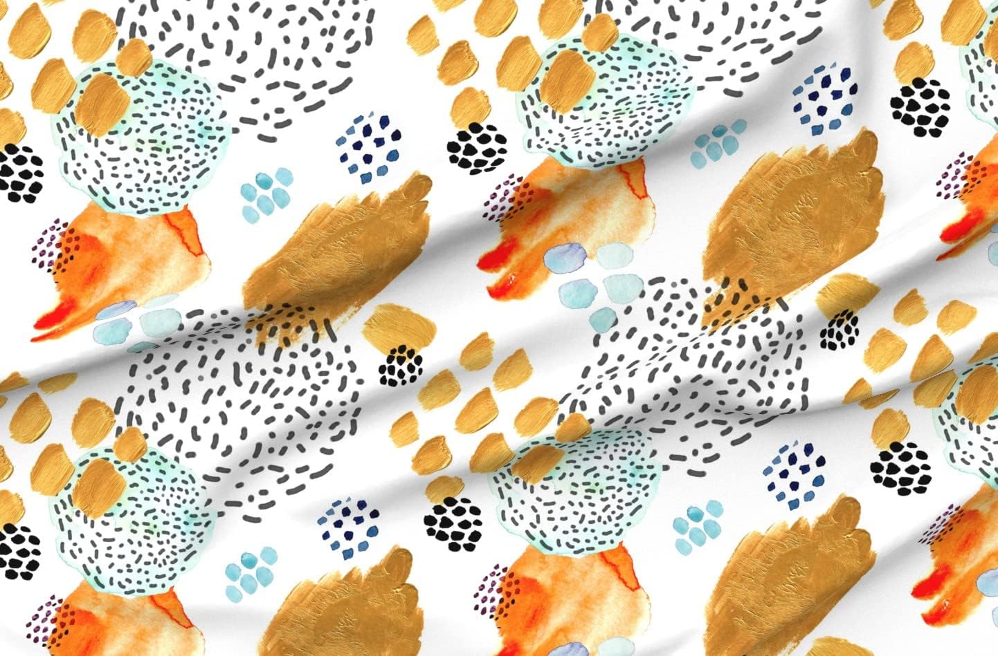 Spoonflower Fabric - Memphis Bright Watercolor Orange Turquoise Modern Geometric Abstract Printed on Organic Cotton Sateen Fabric by The Yard - Sewing Quilting Apparel Home Decor