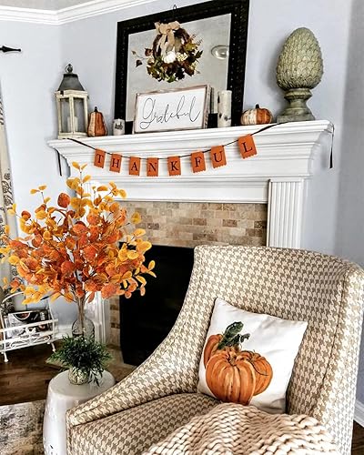 Miniatura 3 de Krissing 6 tallos de eucalipto artificiales de otoño, hojas de eucalipto de otoño de 26.5 pulgadas, tallos de vegetación sintética para otoño,