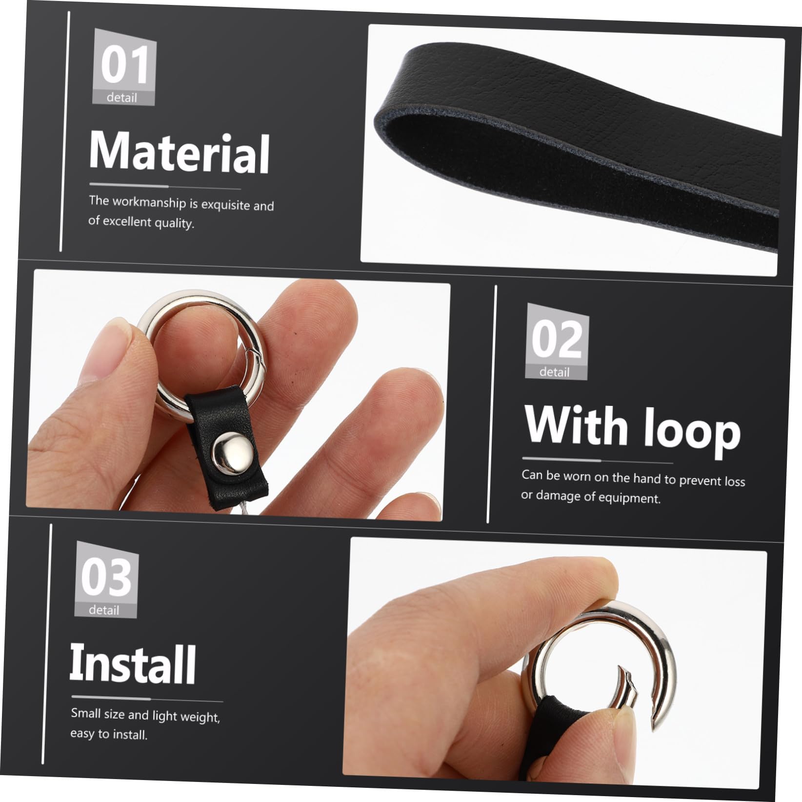 Mobestech Cinturino Polso Cellulare Nero con Anello Finger Ring Tracolla Pratica per Telefono Fotocamera e Accessori Facile da Installare e Staccare