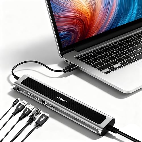 Estación de acoplamiento para laptop, estación de carga universal todo en uno de carga rápida de 100 W con doble USB-C USB-A Hub 4K HDMI Ethernet