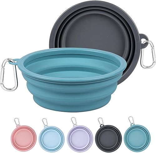 Miniatura 10 de Kytely Tazones plegables para perros medianos (22.0 fl oz), paquete de 2 tazones de viaje para perros y gatos, tazón portátil para alimentos de agua