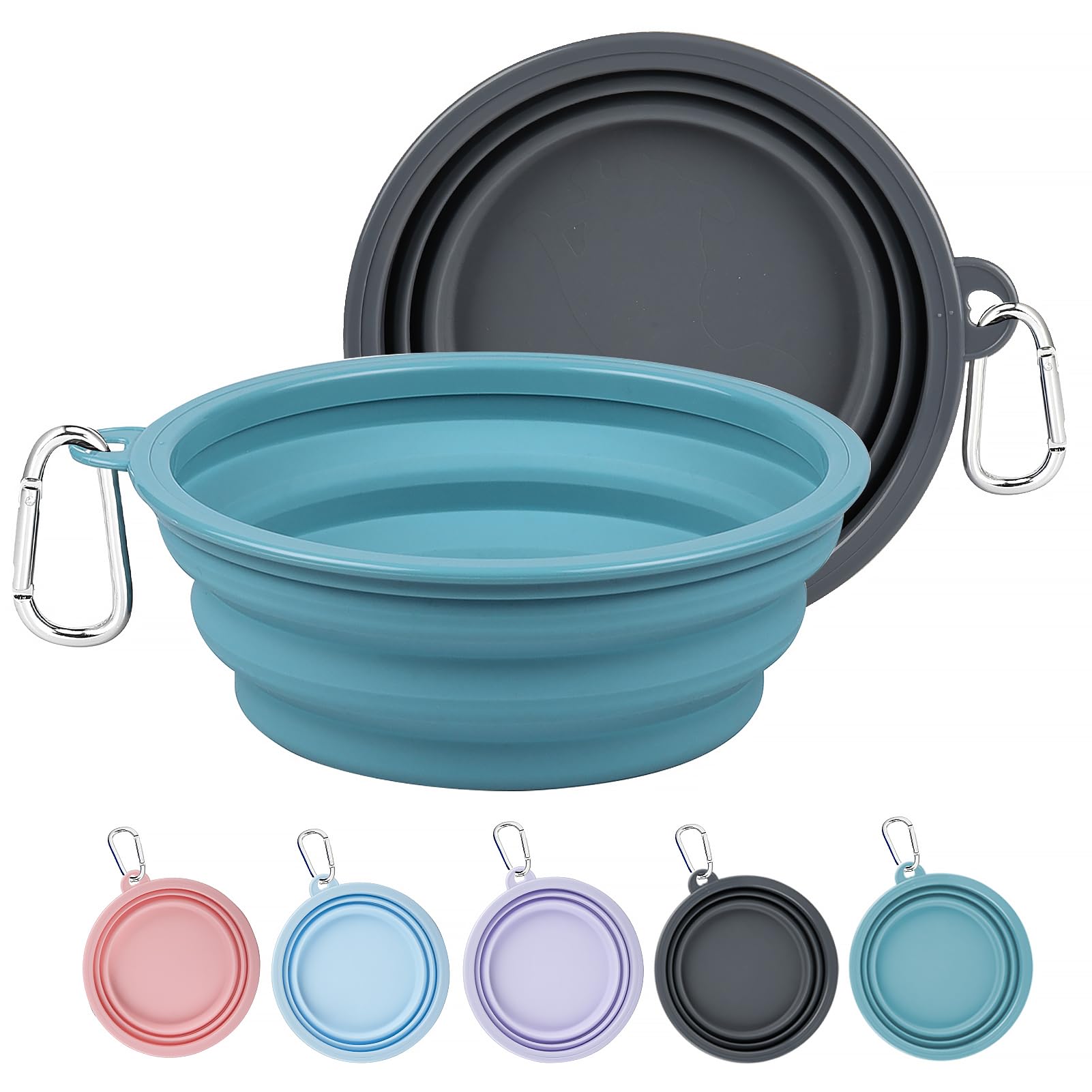 Kytely 2 Pack Collapsible Dog Bowls - 1000ml Portable Pet Food & Water Bowls with Carabiner Clip, Foldable Travel Dog Dish for Hiking, Walking,