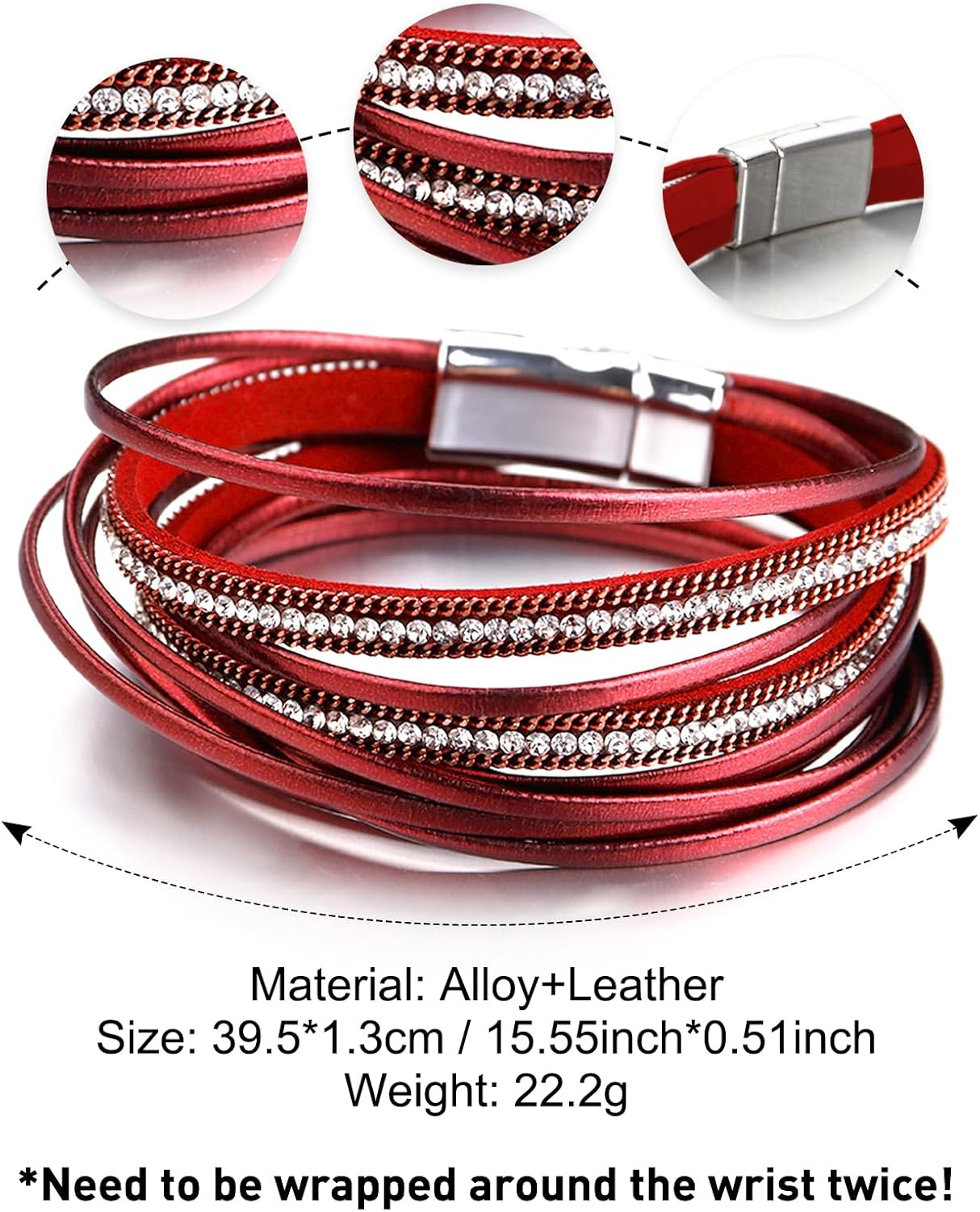 Fesciory Leather Wrap Bracelets for Women, Boho Leopard Multi-Layer Crystal Beads Cuff Bracelet Jewelry - Image 3