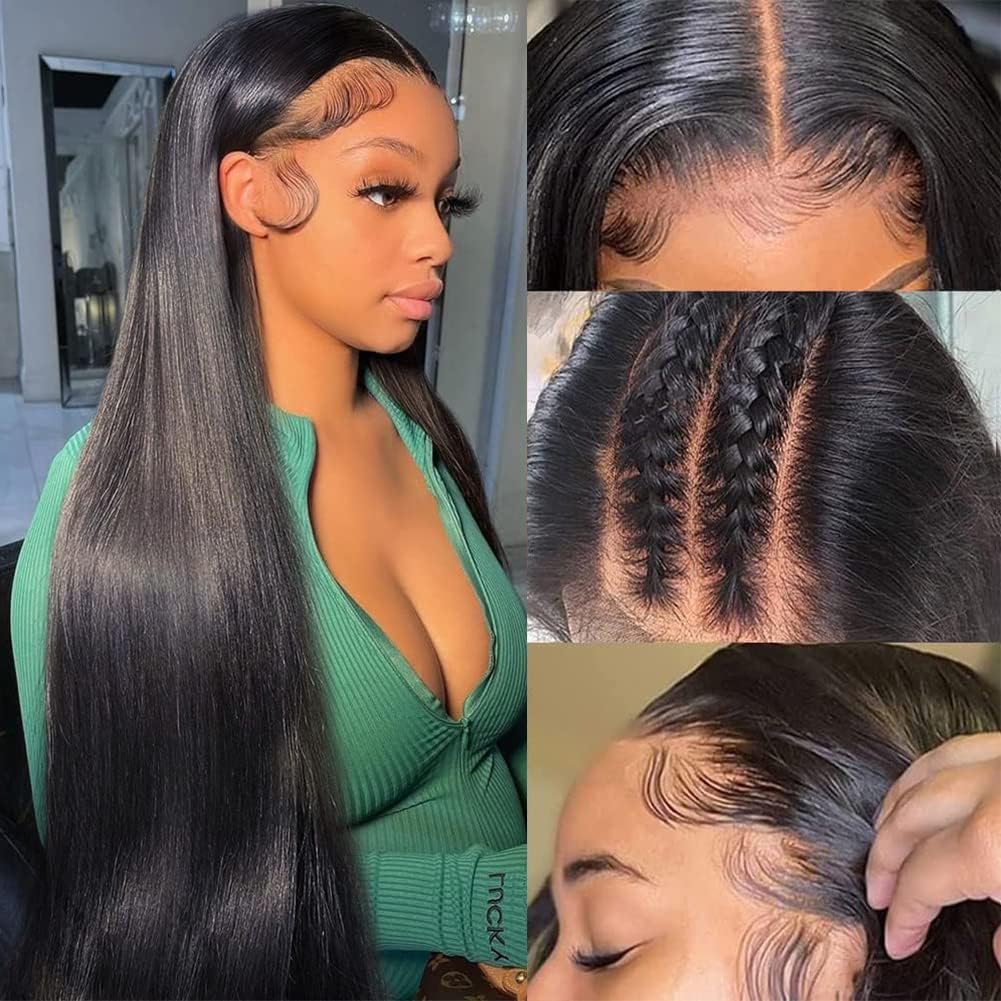 Subella 12A HD Lace Front Wigs Human Hair Pre Plucked Hairline with Baby Hair 180 Density 13x5 Brazilian Straight Human Hair Wigs for Black Women Natural Black Color (22inch)