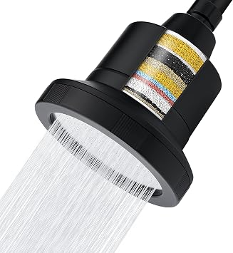 Voolan Filtered Shower Head - 20 Stage Luxury Rain Shower Filter For Hard Water for Remove Chlorine and Harmful Substances - 4.5" Round High Pressure Rainfall Showerhead Matte Black