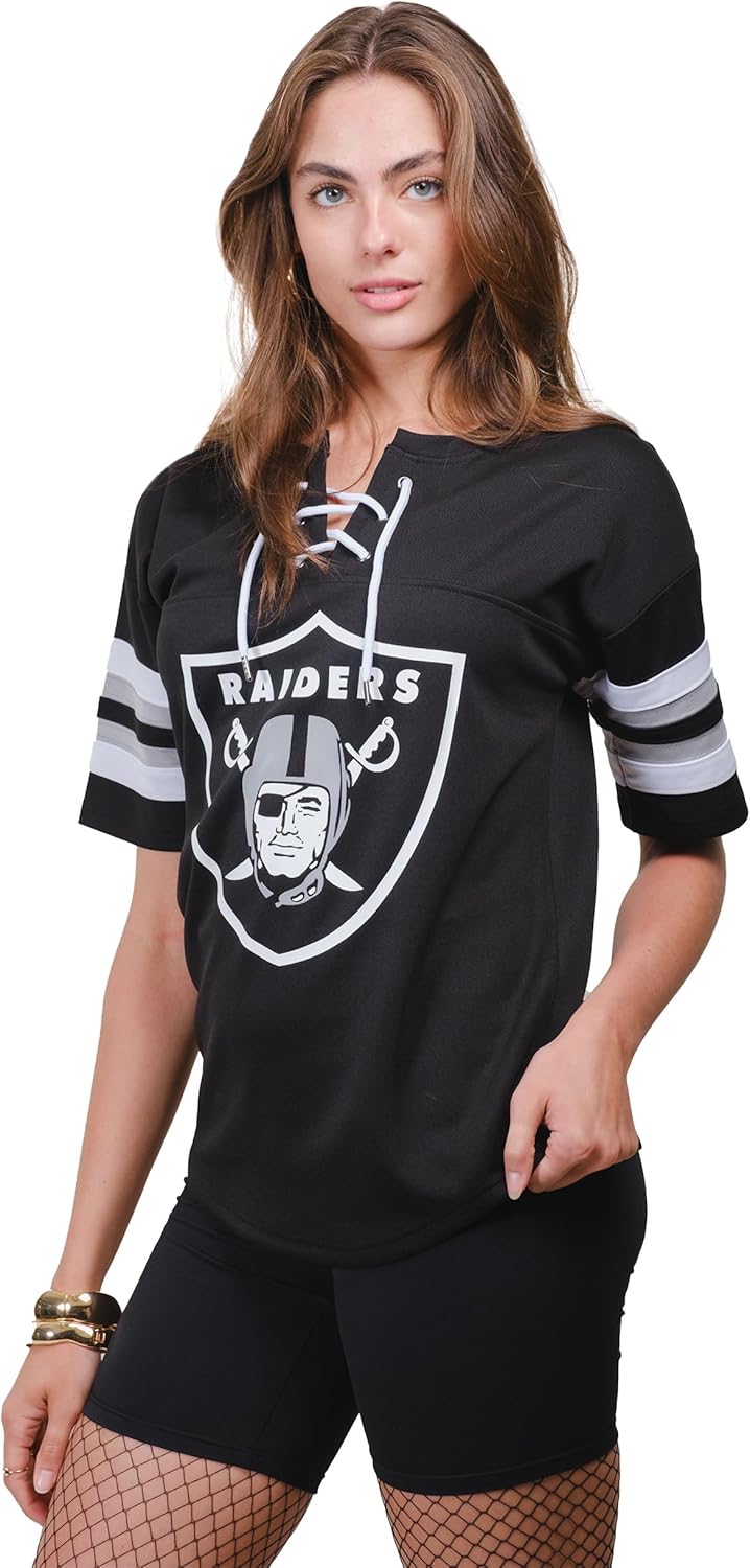 Ultra Game Women's NFL Lace Up Tee Shirt Penalty Box