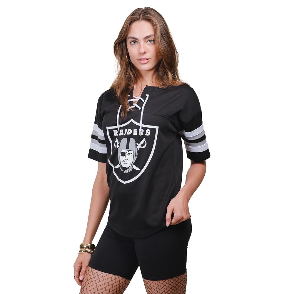 Ultra Game NFL Official Women\'s Lace Up Penalty Box Jersey T-Shirt, Las Vegas Raiders, Team Color Updated, Large