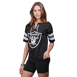 Ultra Game NFL Official Women\'s Lace Up Penalty Box Jersey T-Shirt, Las Vegas Raiders, Team Color Updated, Large
