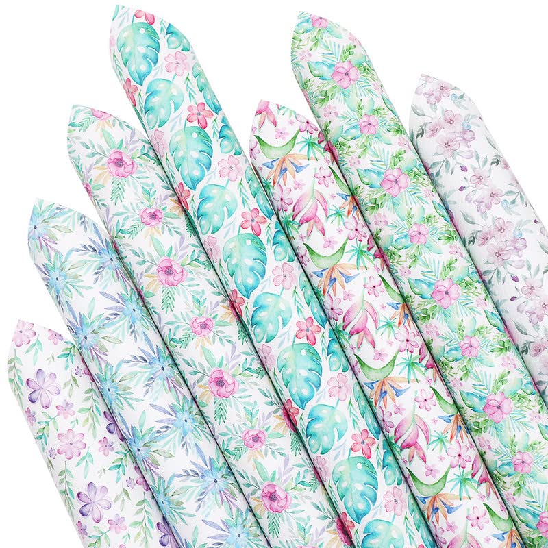 CraftsFabrics 7pcs 8"x12" Pastel Floral Printed Synthetic PVC Faux Leather Sheets Bundle A4 for Bows Earrings Crafts, DIY Projects — image 1