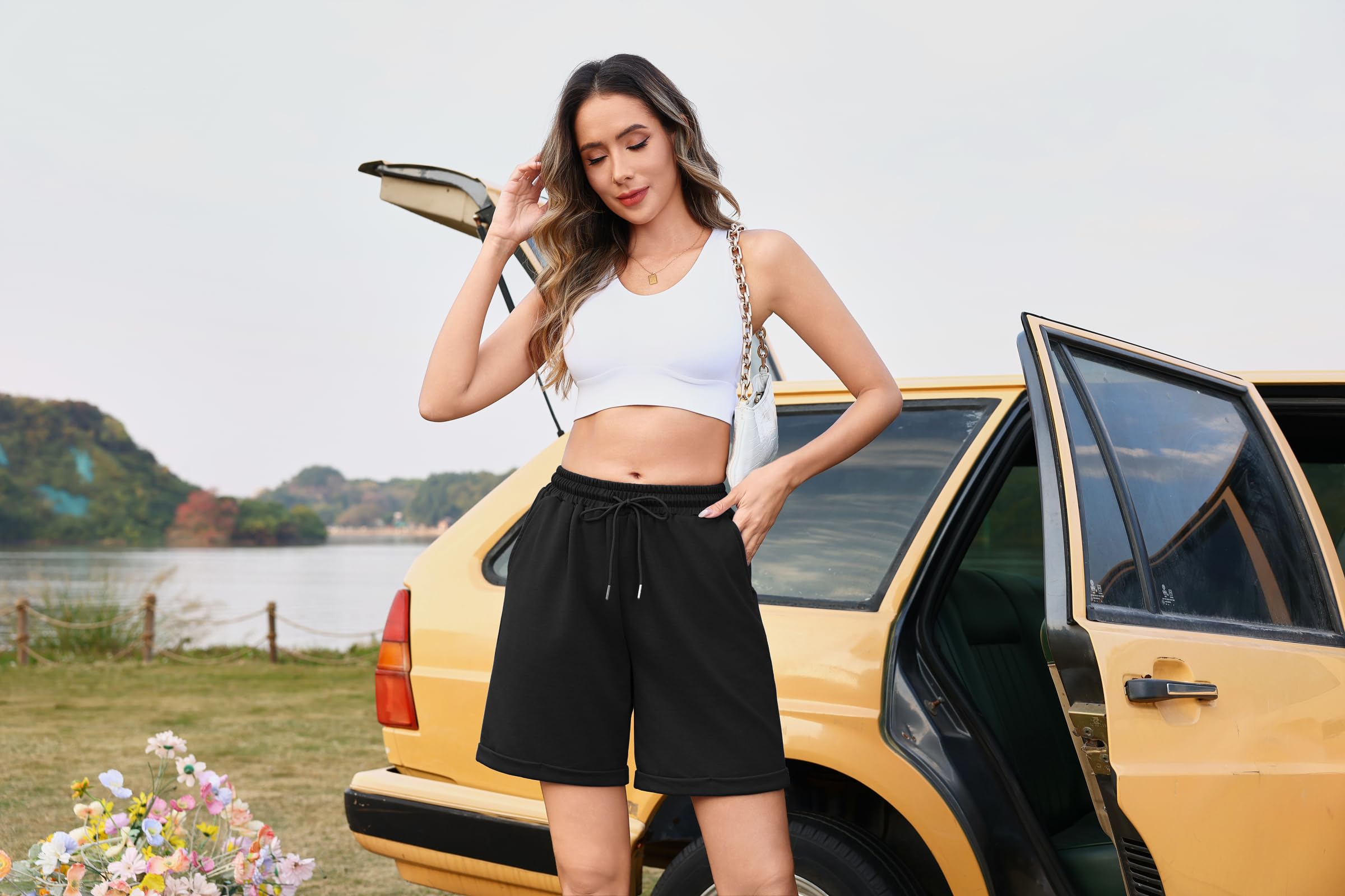Pantalones Cortos Mujer Algodón Verano Cintura Alta Cordón Ropa Deportiva Fitness Yoga S-XXL