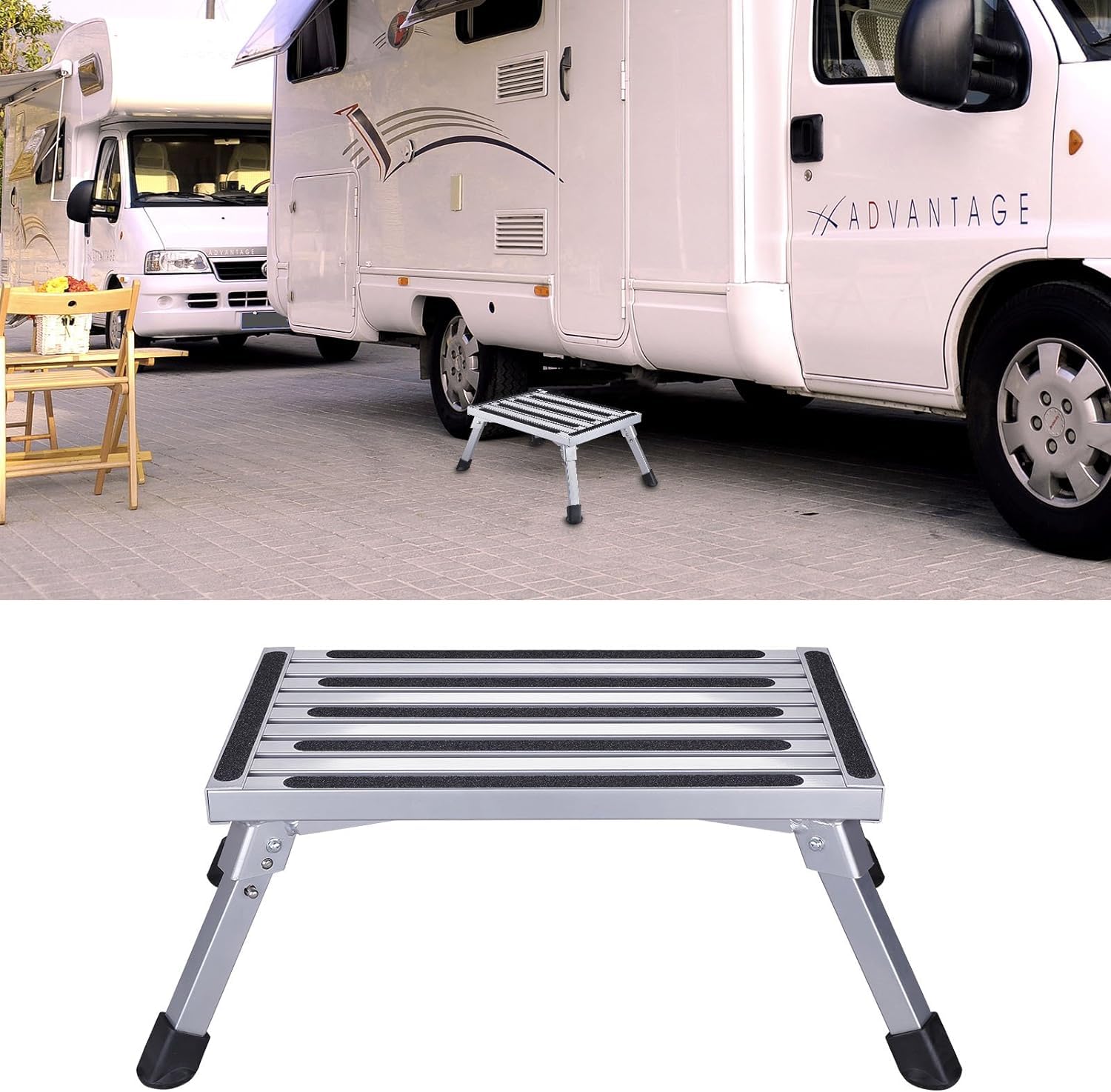 Johgee Marche Pied Pliable Escabeau Pliant Aluminium Marchepied Caravane Antidérapant Capacité 150 kg, Taille 47 x 30 x 23 cm