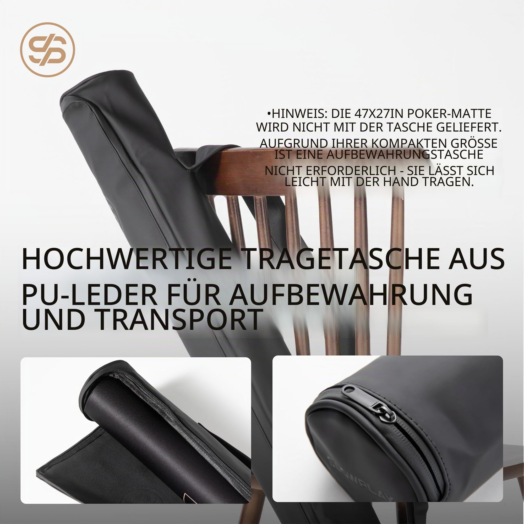 SLOWPLAY Nash Pokermatte, Ultra glatt, mobil, Art-déco-Layout | Samtig glatte Oberfläche; rutschfeste Gummibasis; gesäumte Kanten; Tragetasche; edles Art-déco-Design