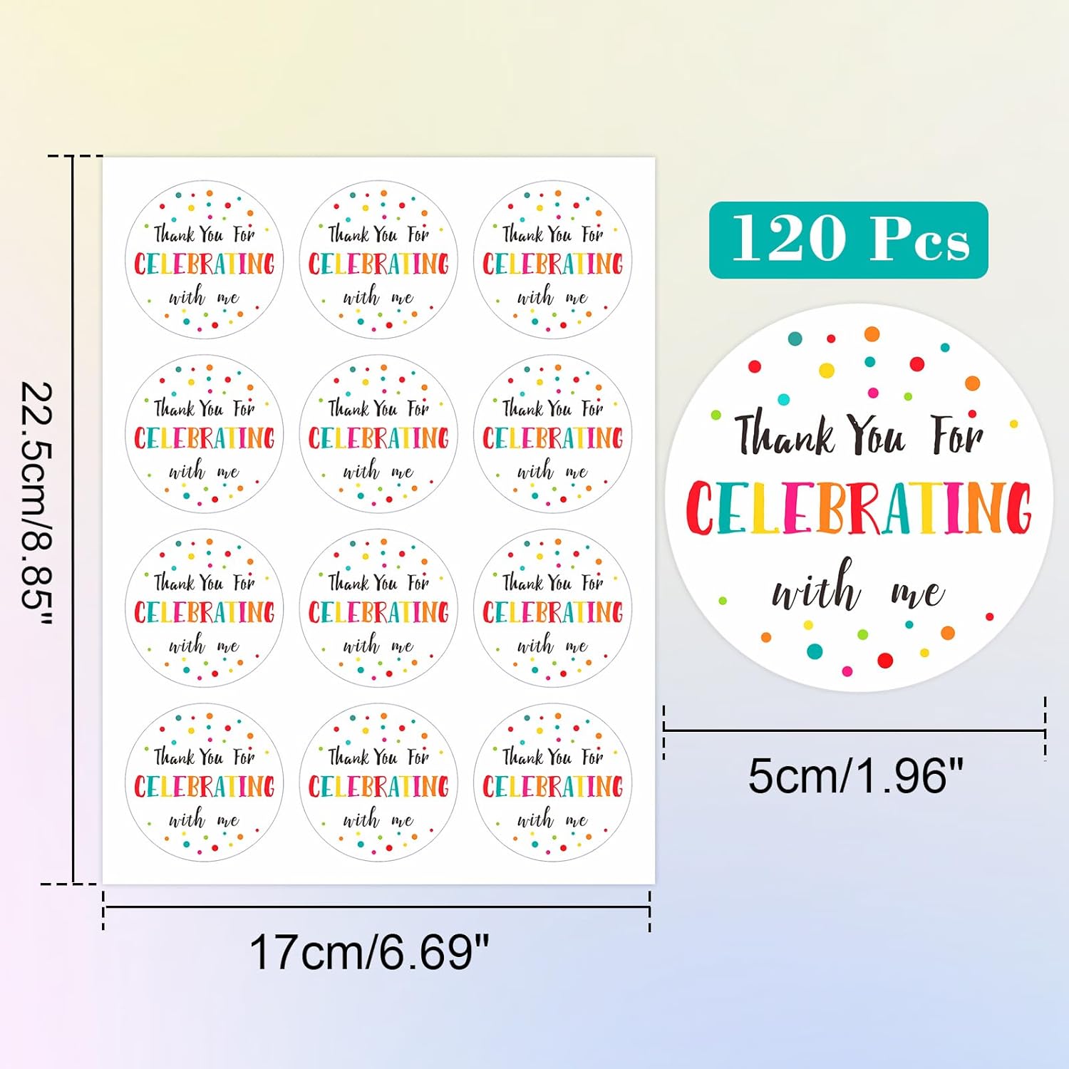 Anwyll 120Pcs Thank You Stickers - 2'' Thank You for Celebrating with Me Stickers Colorful Dot Thank You Birthday Party Favor Sticker Self Adhesive Thank You Seal Label Sticker for Gift Wedding Grad - Image 2