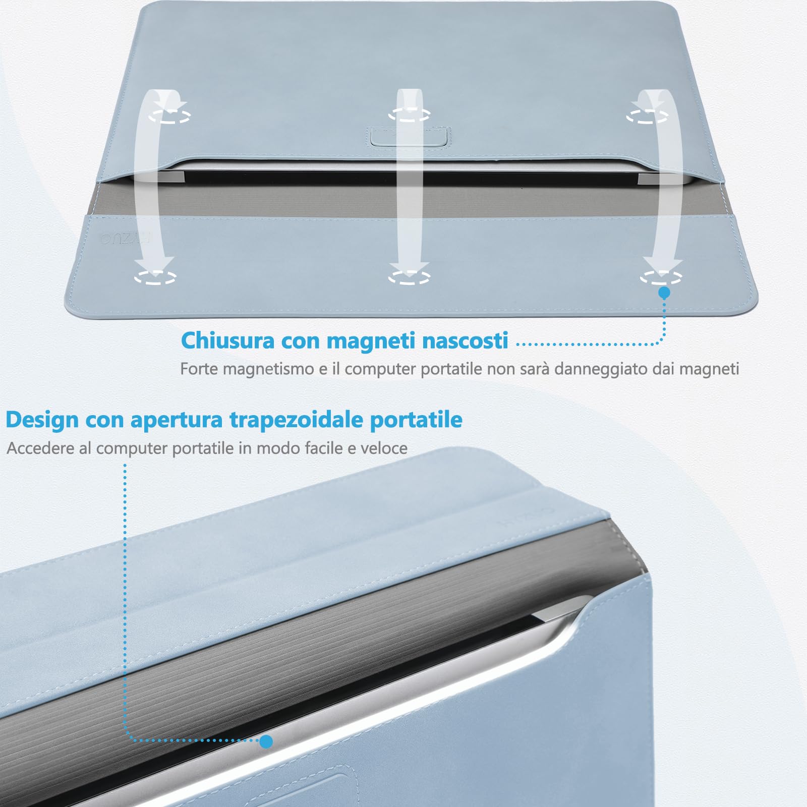 HYZUO 13 Pollici Custodie per PC Portatile Borsa con Funzione Stand per 2025-2018 MacBook Air 13 M4 M3 M2 M1, 2025-2016 MacBook Pro 13 M2 M1, 13 iPad Pro/Air, Surface Pro 11/10/9, XPS 13, Blu Pallido