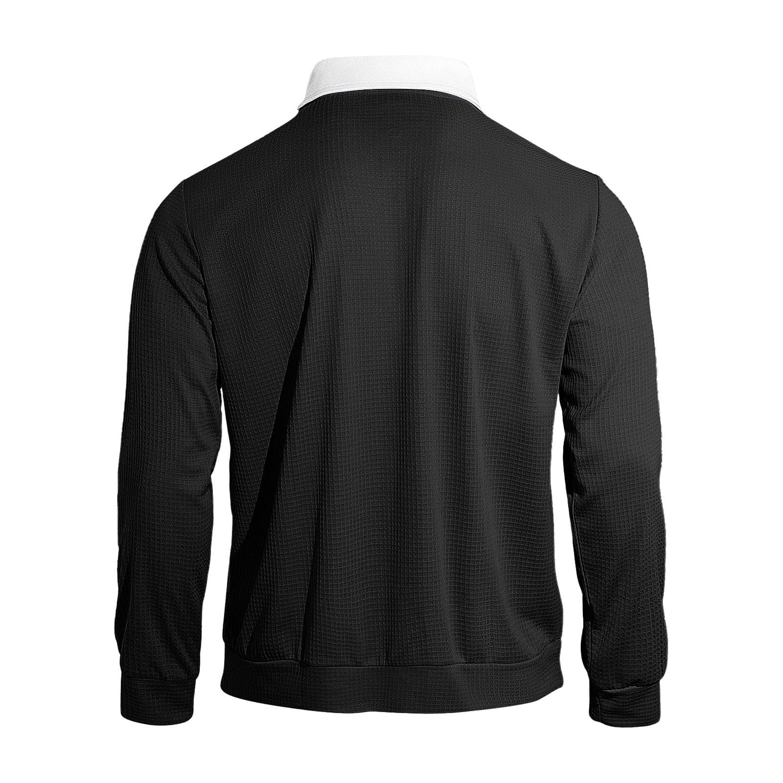Polo à Manches Longues Homme Demi-zippé en Tissu gaufré, col contrasté, Coupe décontractée Douce et Chaude, modèle Classique adapté Quotidien et mi-Saison