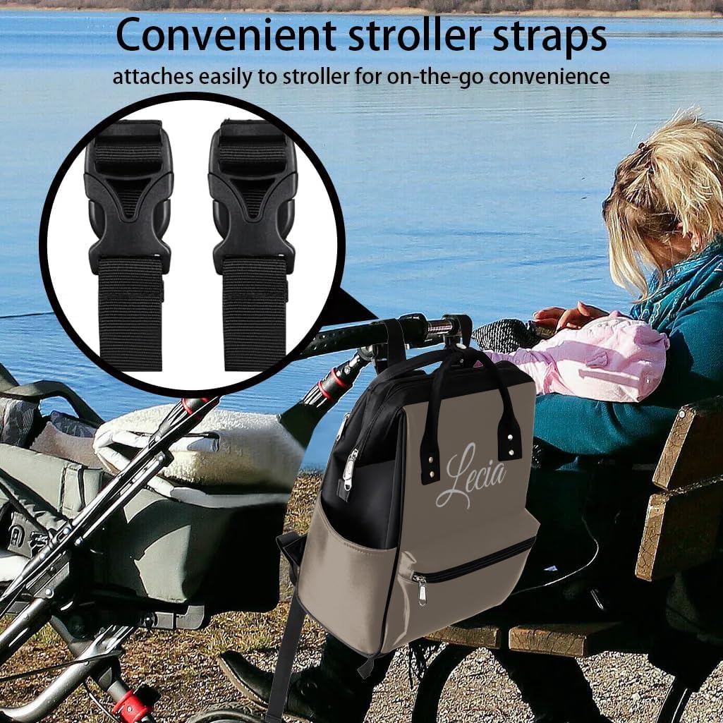 Custom Baby Diaper-Bags-Backpack for Girls Boys,Personalized Name Maternity Baby Nappy Bag with Pockets Stroller-Strap,Large Capacity Waterproof Back Pack for Travel,Grey 2