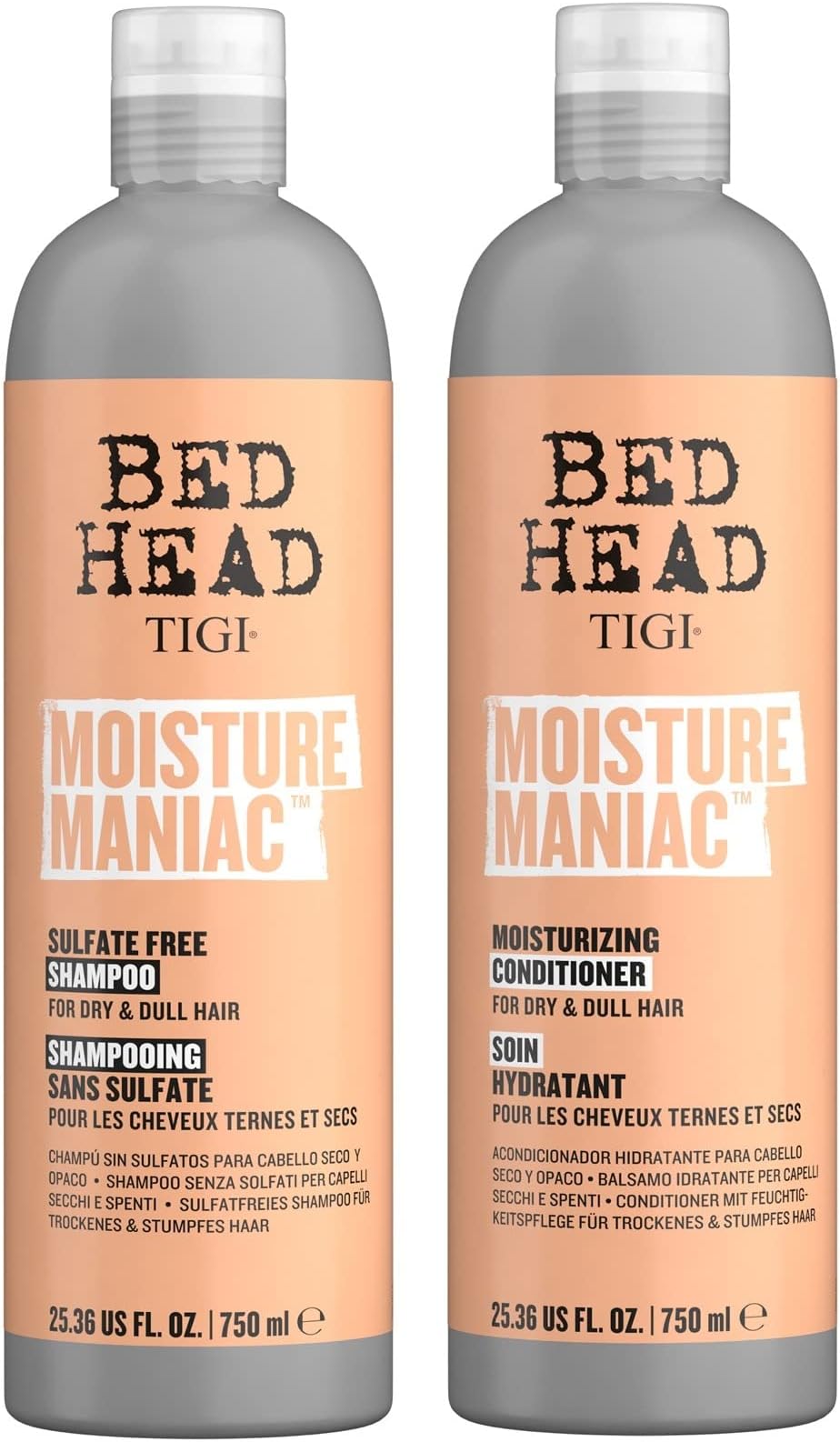 Bed Head by Shampoo and Conditioner For Dry Hair Moisture Maniac Sulfate-Free Shampoo & Moisturizing Conditioner with Argan Oil 25.36 fl oz 2 count