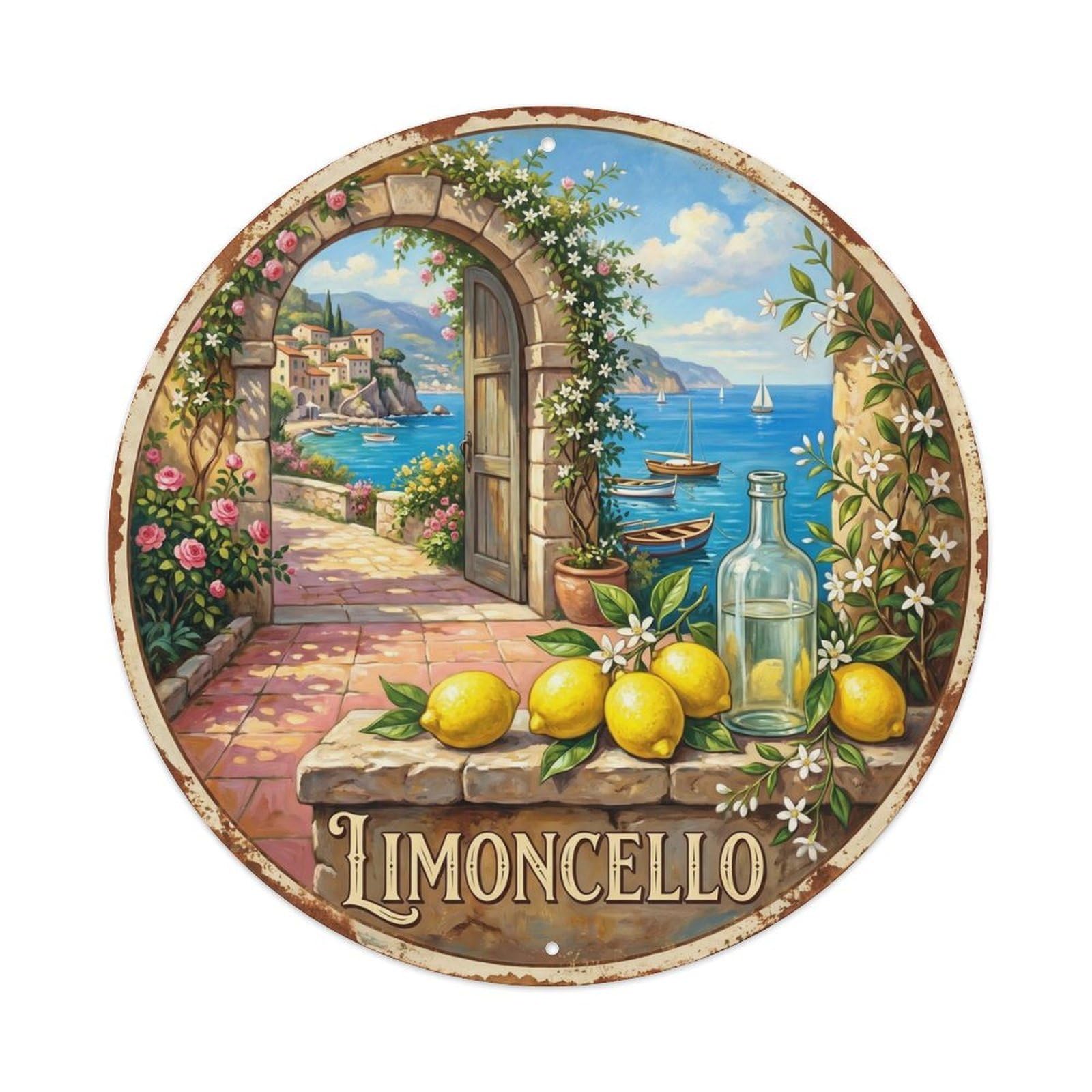 Artisan Limoncello Pathway Vintage Metal Tin Sign Plaque Wall Decor for Cafe, Club, Garden Round Metal Poster 8x8Inch