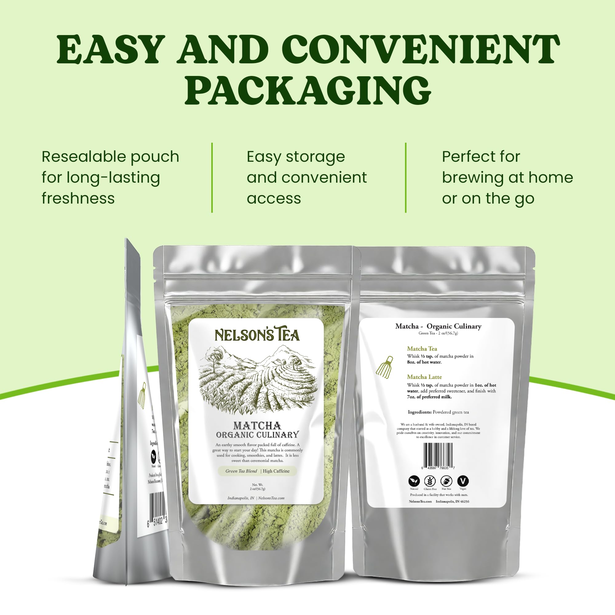 Nelsons Tea Organic Matcha Powder Premium Culinary Grade Green Tea for Lattes Smoothies Cooking Versatile Ideal for Healthy — view 5