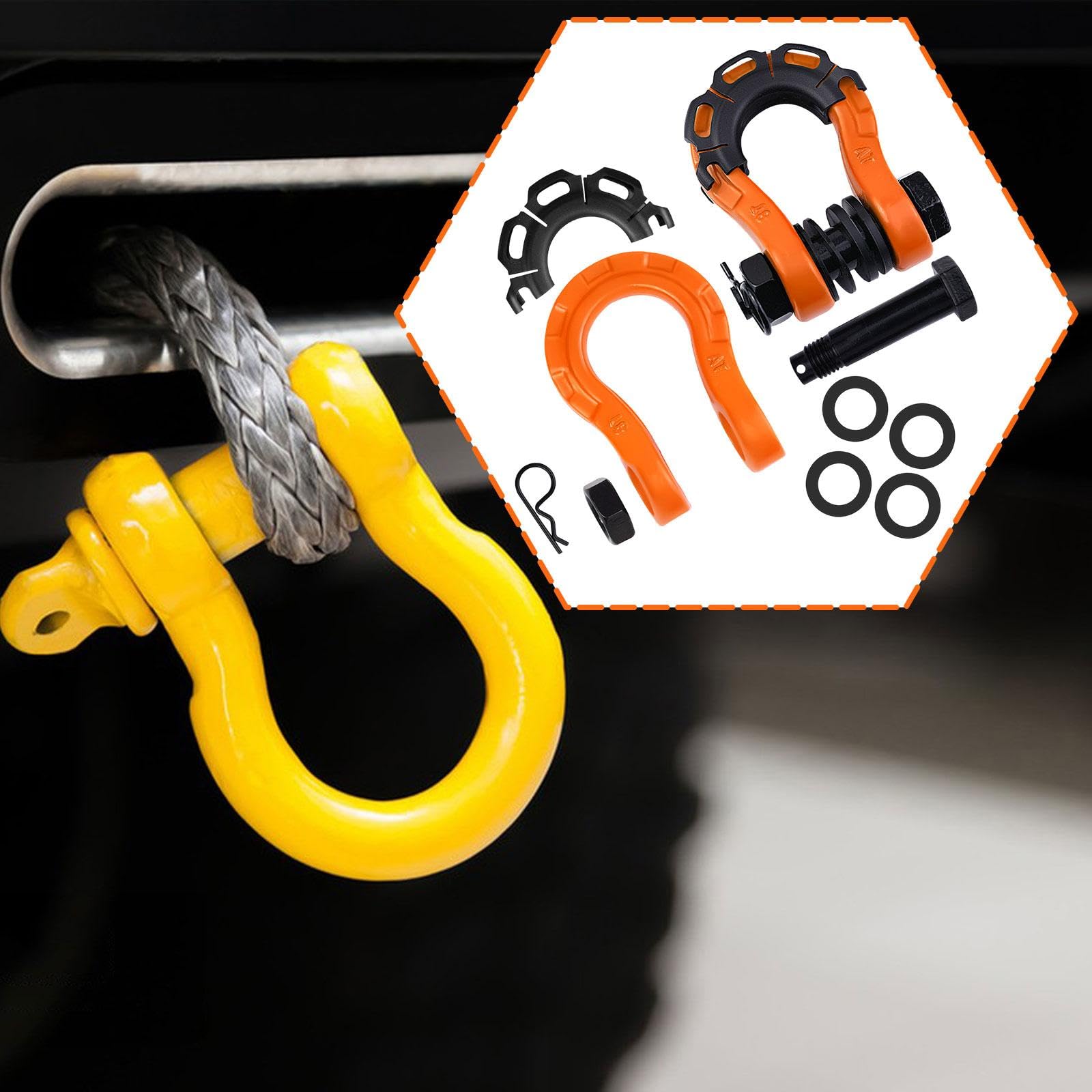 2 Pièces Manilles D Accessoires Remorquage Camion Faciles à Installer Construction Acier Carbone Force Élevée Convient pour Opérations SUV Off, Orange