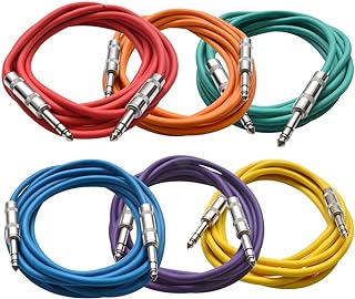 Seismic Audio SATRX-10BGORYP 6 Pack of Multi Color 10' 1/4"TRS to 1/4" TRS Patch Cables