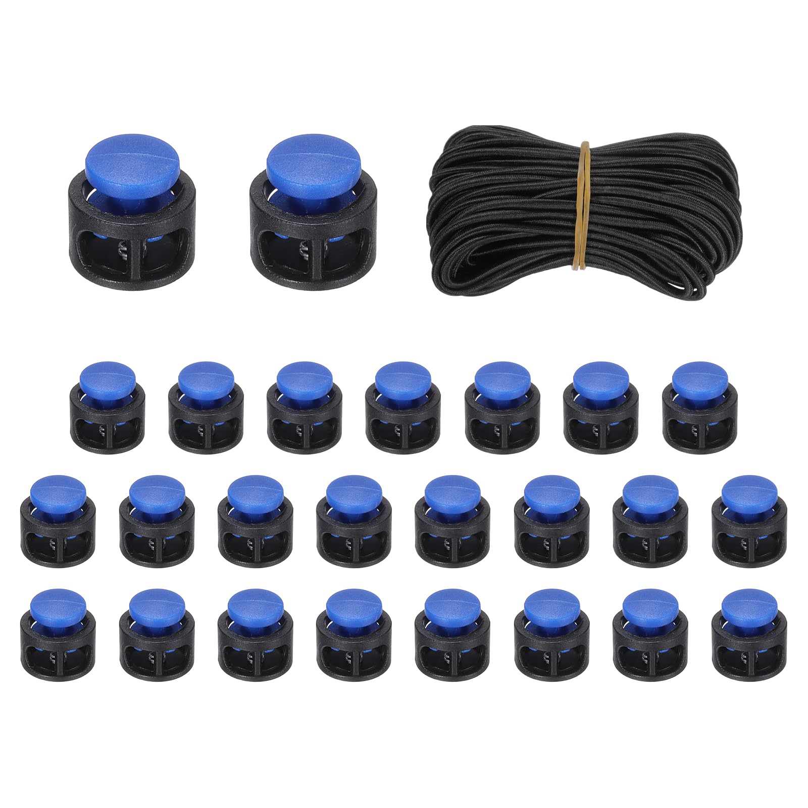 sourcing map 25Pcs Double Hole Cord Lock 14mm Spring Toggle Black Base/Blue — image 1