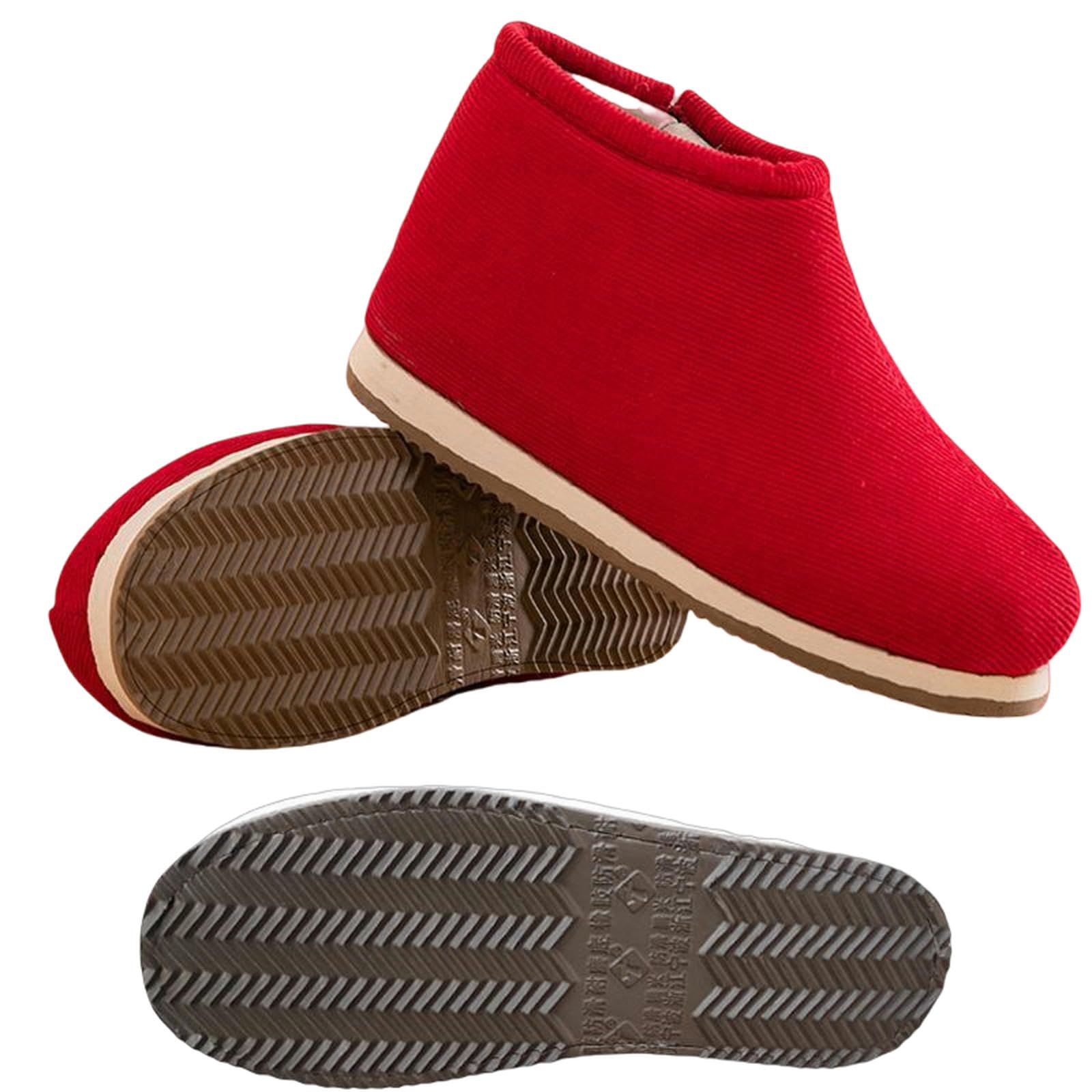 Zapatillas Fiesta De Fieltro Difuso De Las Mujeres Espuma De Memoria Cerrada Damas con Forro De Goma Anti-Deslizamiento De Revestimiento Cálido-rojo-37 Yardas