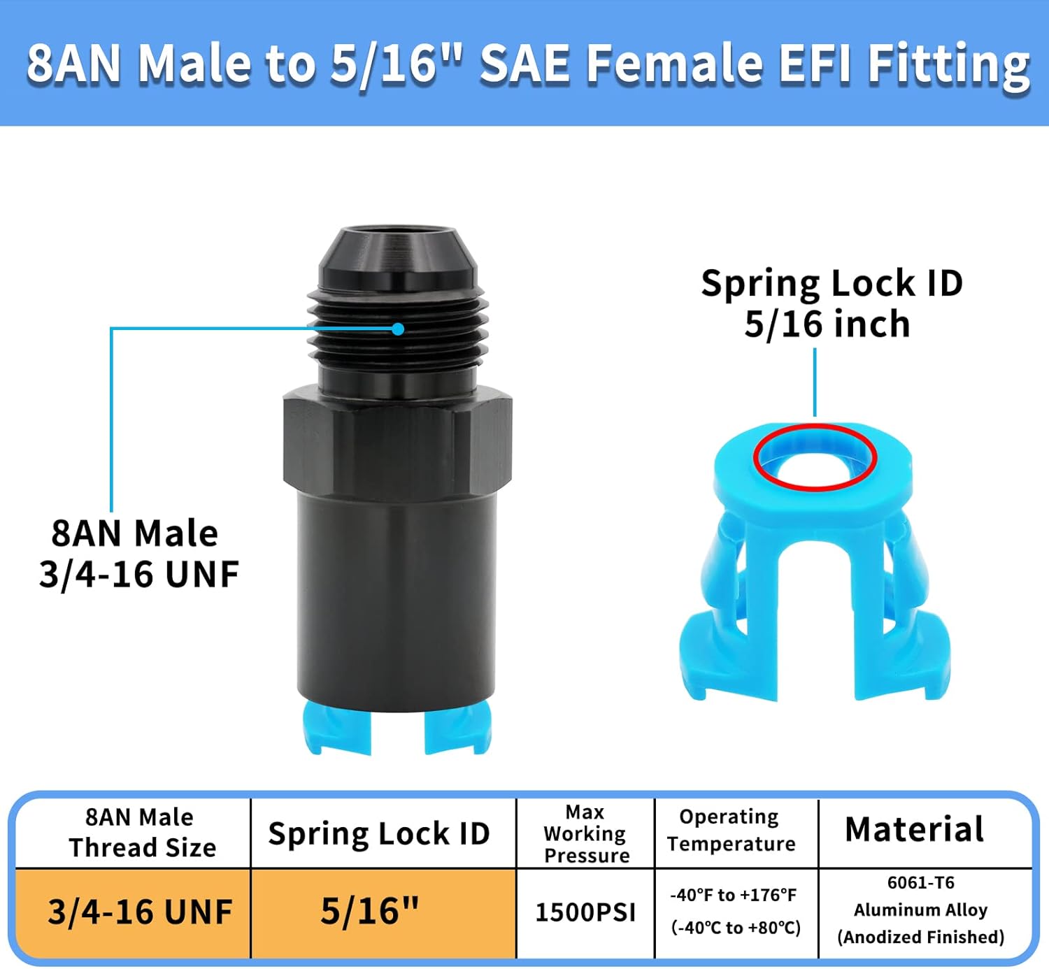 2 PCS MONOKING 8AN Male to 5/16" SAE Quick-Disconnect Female Push-On EFI Fitting Connector Adapter Aluminum