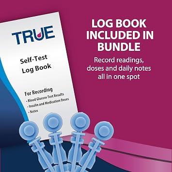 TRUEplus Single-Use Sterile Lancets Bundle, 28G, 300 Pack | Blood Lancets (Sterile, 28G, 4 cm total length) and TRUEplus Log Book, Supplies for Blood Glucose Testing at Home