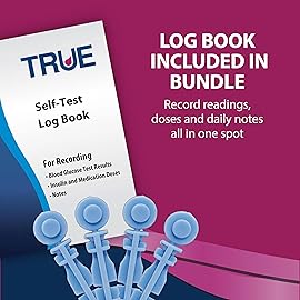 TRUEplus Single-Use Safety Lancets Bundle - 300 Blood Lancets (Sterile, 28g, 4 cm), TRUEplus Log Book