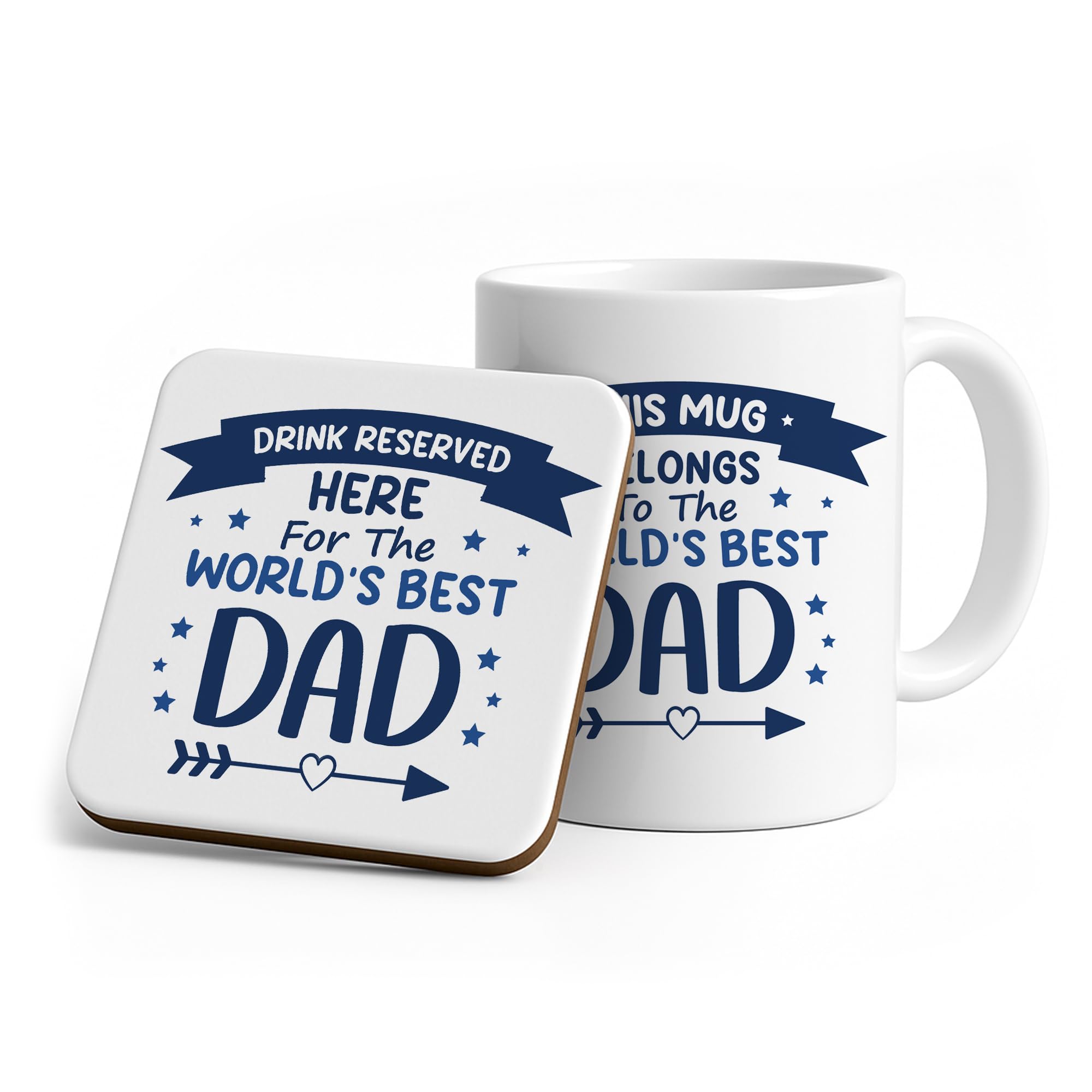 RED OCEAN World's Best Dad Mug and Coaster Gift from Daughter and Son Father's Day Gifts for Dad Birthday Gift for Him Novelty Mug for Men