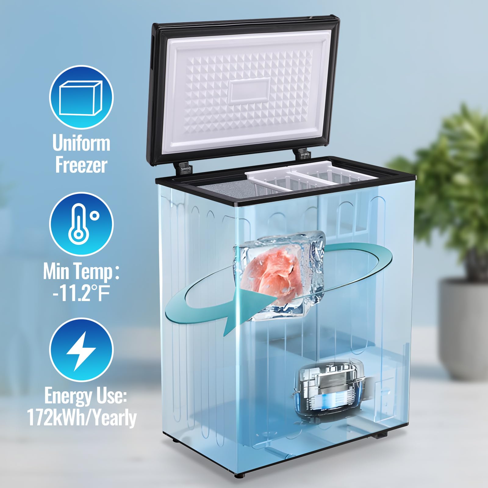 Tacool 4.5 Cu.Ft Chest Freezr With Wheels Deep Freezer For Bulk Storage Top Open Door 2 Removable Baskets 7 Modes Temperature For Home Apartment Kitchen Black on Fridge.com - View 2