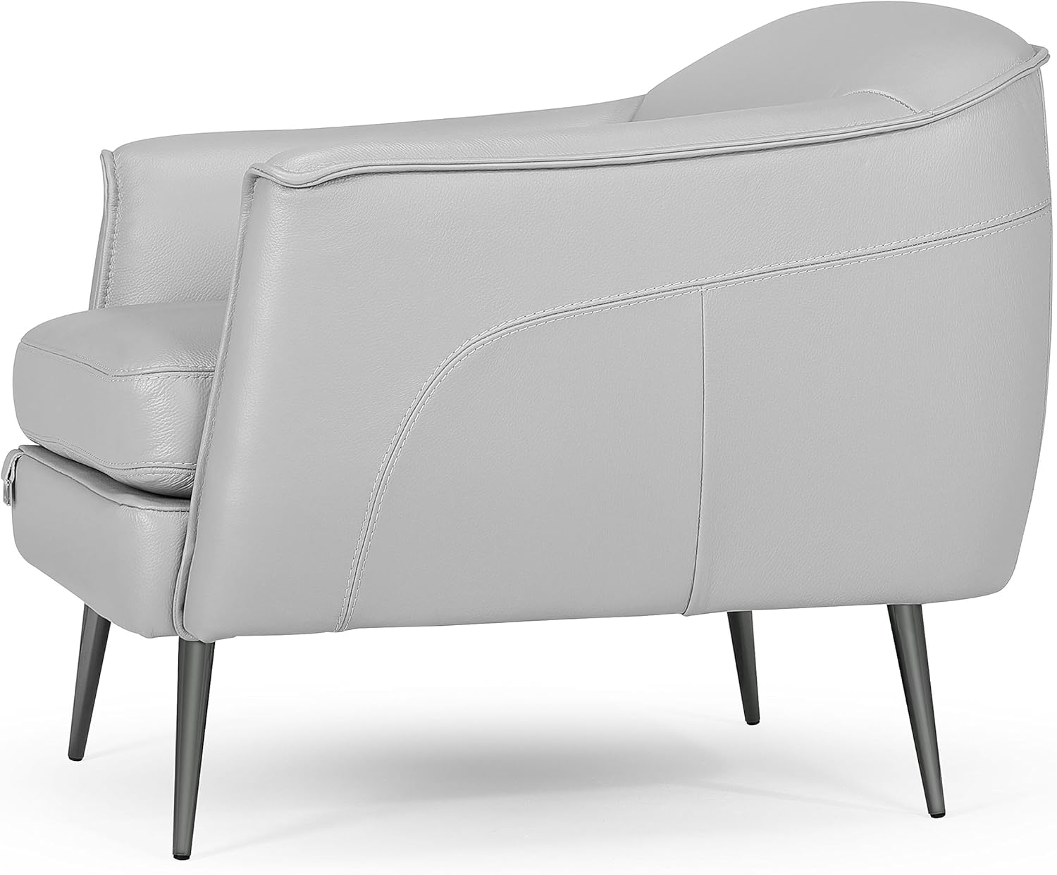 ZURI Renata Lounge Chair with Black Steel Legs and Top Grain Leather - Silver Grey