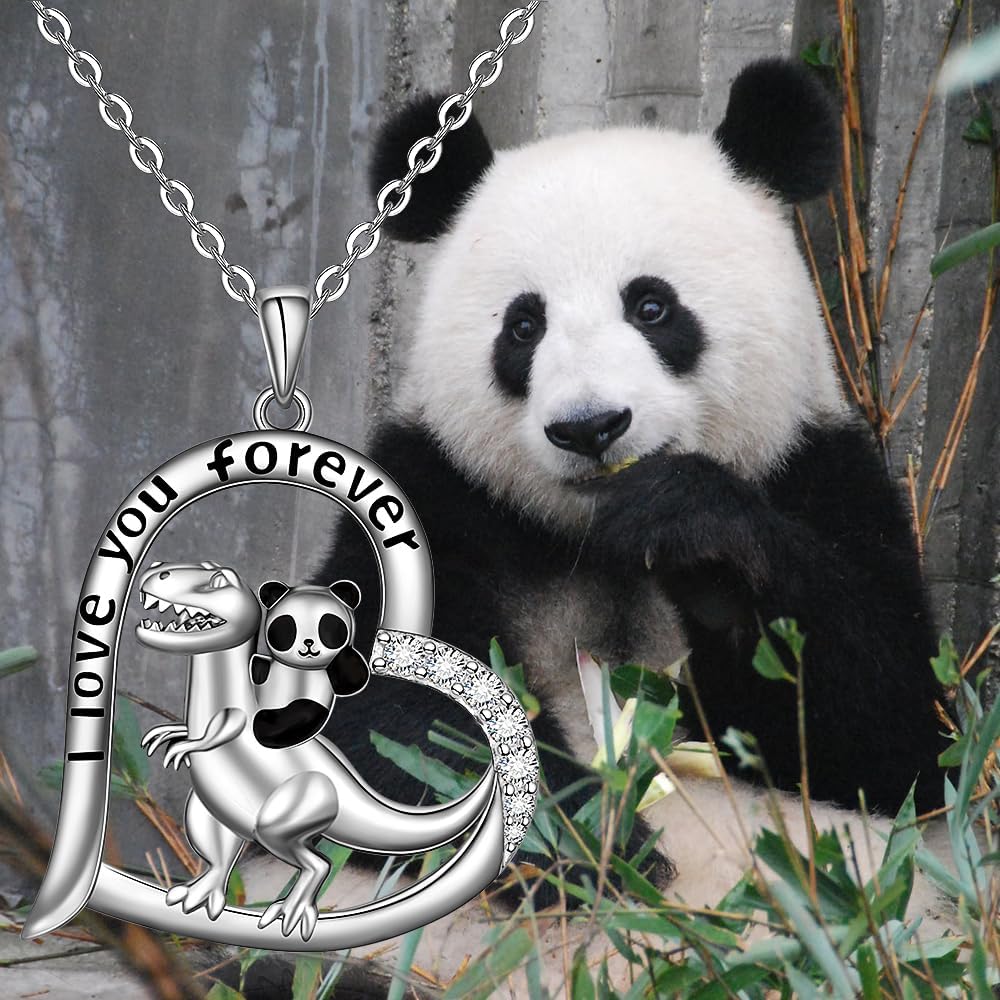 Sterling Silver Dinosaur Necklace Panda Mom and Daughter Animal T Rex Heart Pendant Necklaces for Women Dinosaur Gifts Means I Love You Forever - Image 4