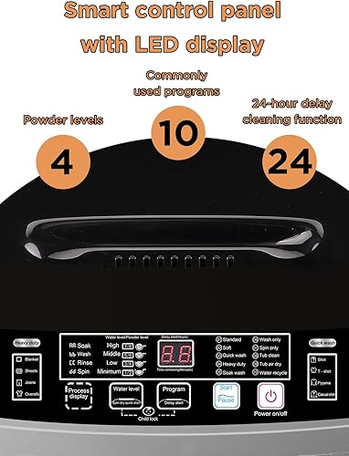 Miniatura 4 de Lavadora completamente automática de 17.7 libras con pantalla LED, lavadora de lavandería con bomba de drenaje, 10 programas de lavado, 8 niveles de