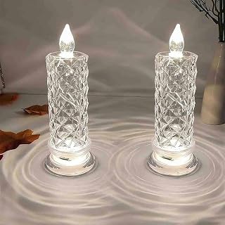 Led Crystal Candle Lights, 2/4/6pcs New Christmas Tree Led Candles, Rose Shadow Led Flameless Candles,Safe Flameless Design, Long Lasting for Valentines Christmas Decorations Home Decor (White*2)