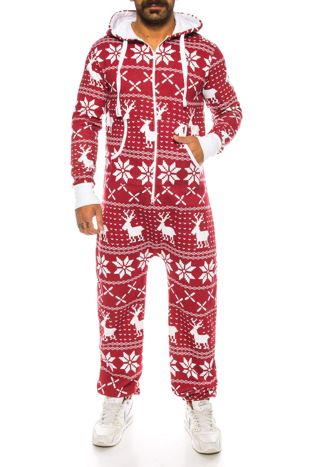 Crazy Age Herren Sternen Jumpsuit Overall Strampelanzug Sweat Latzhose Körperanzug Kapuzenpullis