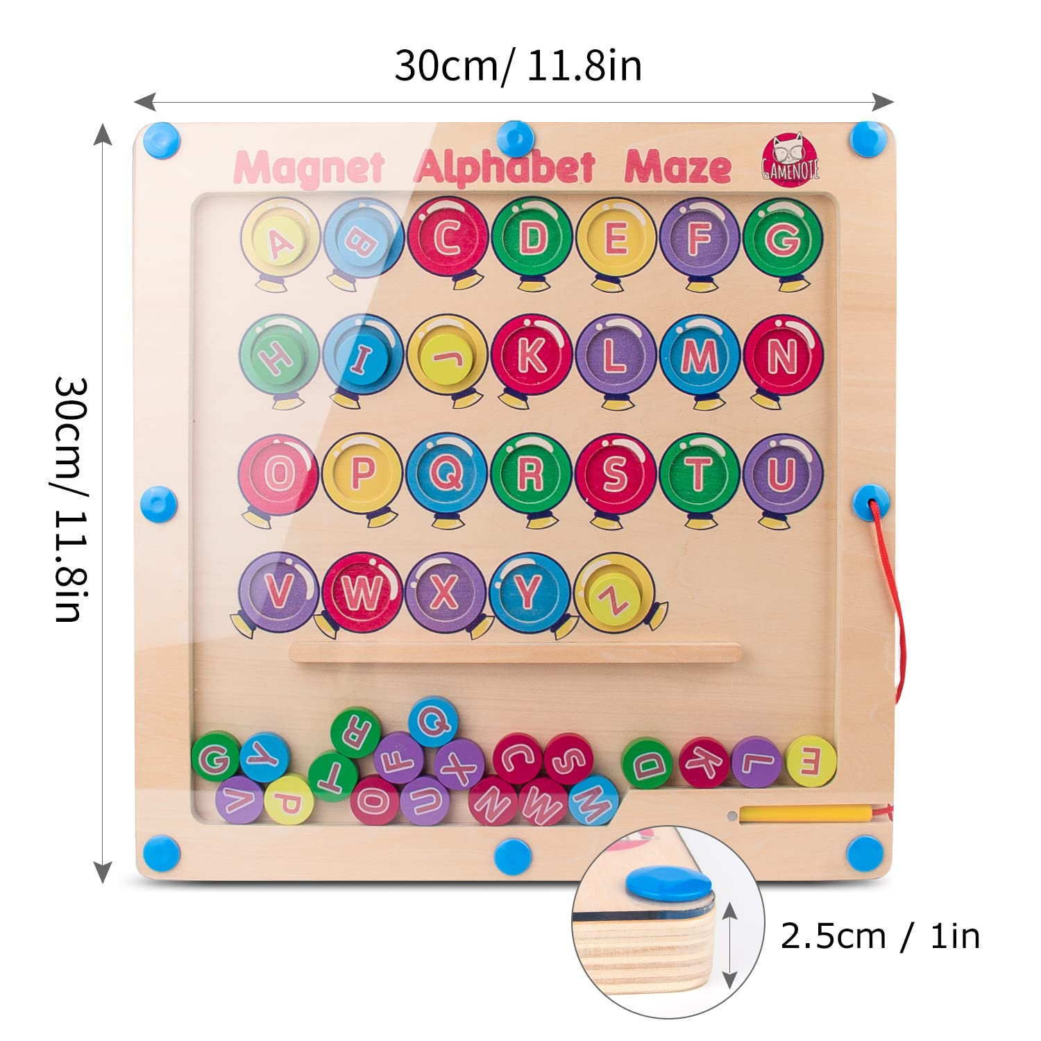 Gamenote Alphabet Maze Board with 4 Activity Cards, Wooden