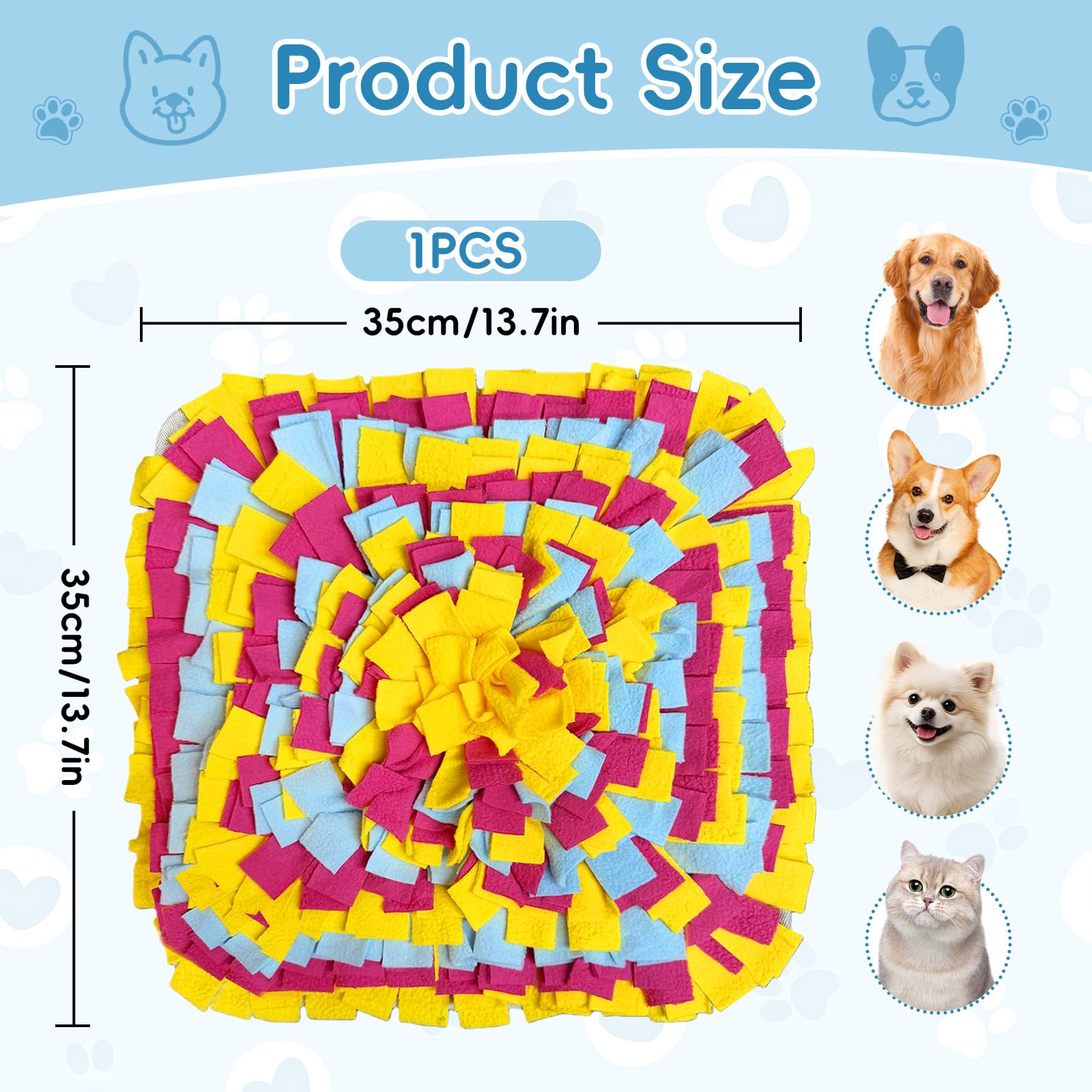 Tappeto Olfattivo Cane, 35 cm Foraggiamento Tappeto per Cani, Giochi per Cani, Lavabile Antiscivolo Tappetino Puzzle per l'allenamento Olfattivo Lo Slow Food e Il Sollievo dallo Stress