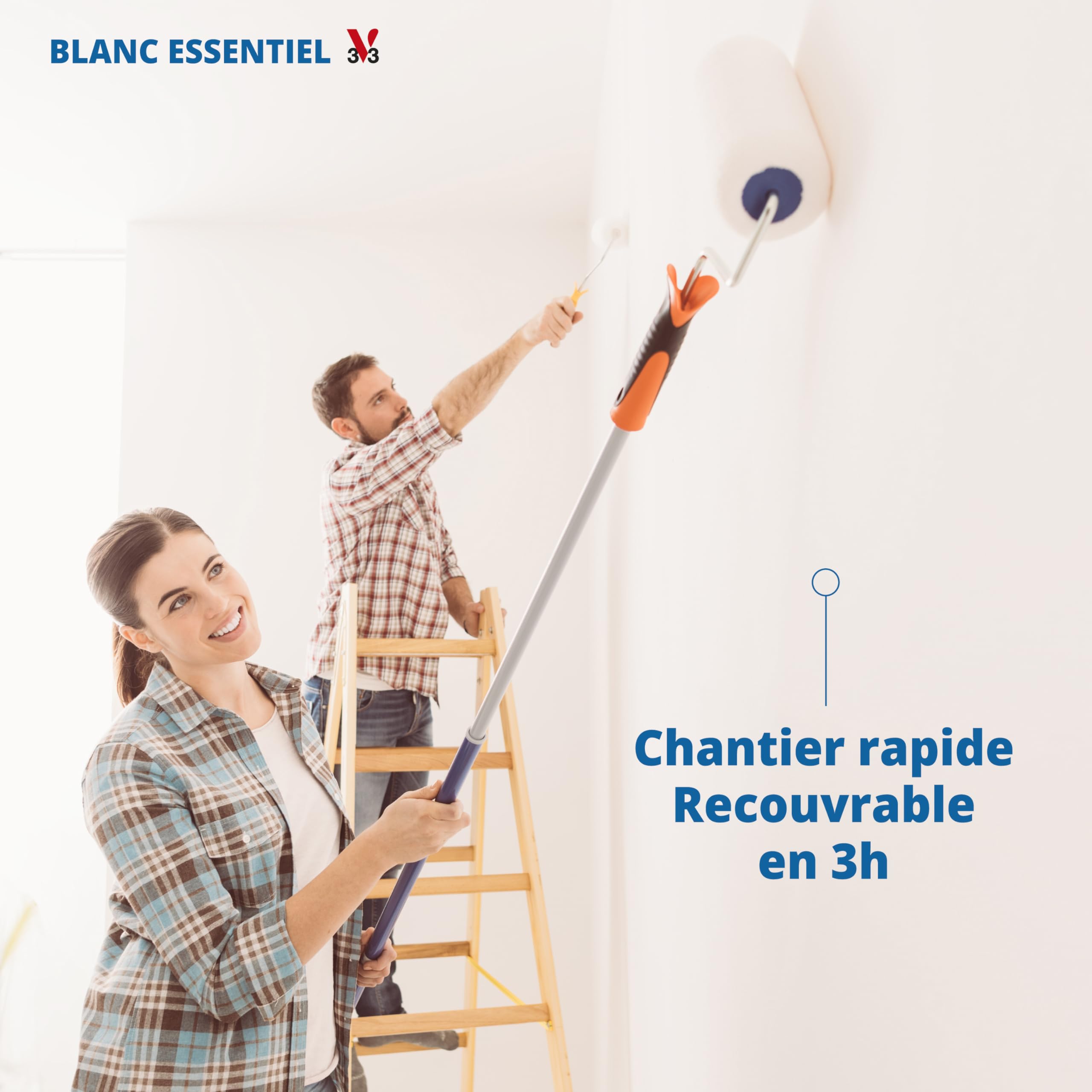 V33 - Blanc Essentiel - Peinture Intérieure - Peinture Murs, Plafonds et Boiseries - Application Rapide & Facile - Couvre en 2 Couches - Chantier Rapide Recouvrable en 3h - Blanc Durable - Velours 10L