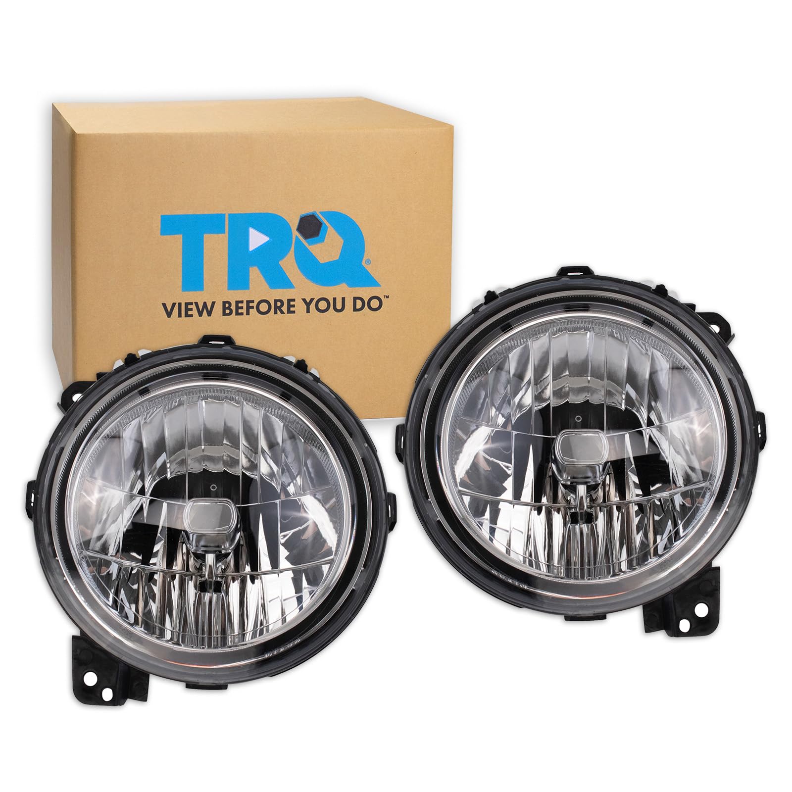 TRQ 2 Piece Headlight Assembly Set Halogen Driver &amp; Passenger Side Compatible with Jeep Gladiator 2020-2023 Wrangler 2018-2013 CH2502314 CH2503314 55112872AG 55112873AG