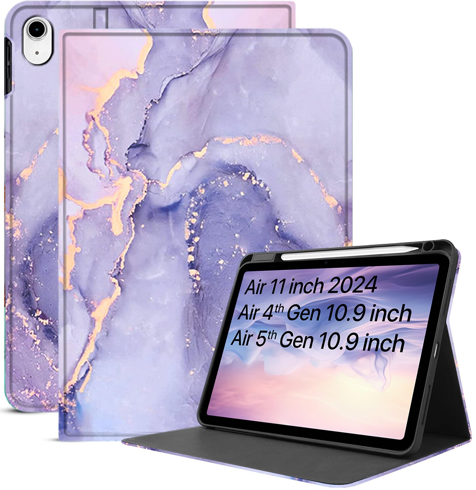Robustrion Case Cover for iPad Air 11 inch M2 2024 / iPad Air 5th Generation Cover / 4th Gen 10.9"/ Air 6th Generation with [Pencil Holder Right Side][Auto Sleep Wake] Folio Cover Case - Marble Lilac (B0D4SMFD86) Amazon Price History, Amazon Price Tracker