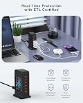VHBW USB Station de recharge, 6-Port 50W Centrale électrique avec 1.8m Charger plusieurs appareils soigneusement avec 6 USB les ports, 50W puissance, ETL sécurité et une conception de bureau d'économie d'espace.