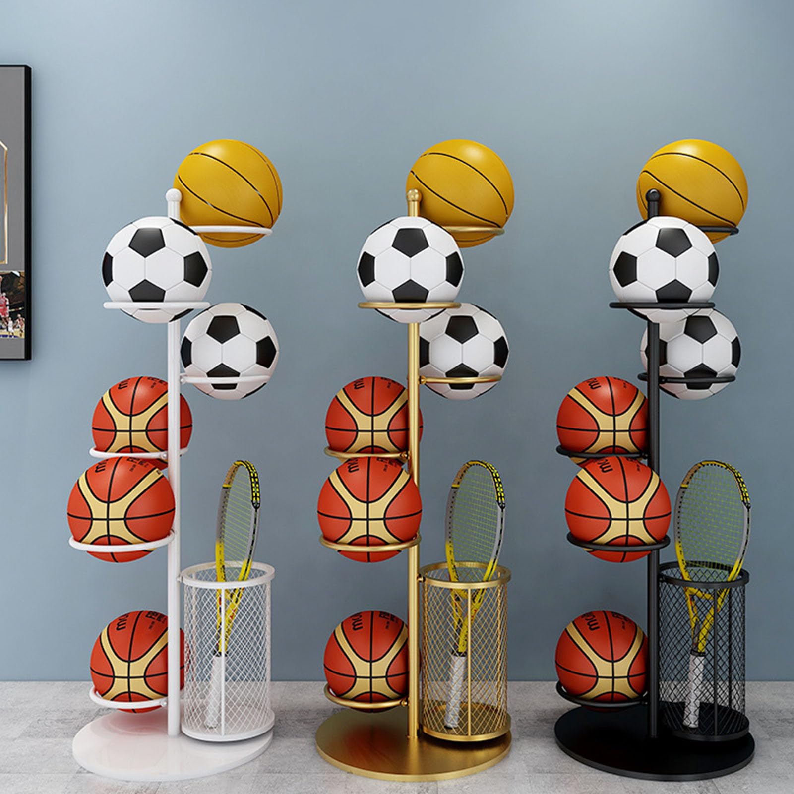 Support Ballon Basket Vertical - Organiseur Équipement Sport - Rangement Basketball Football Volleyball