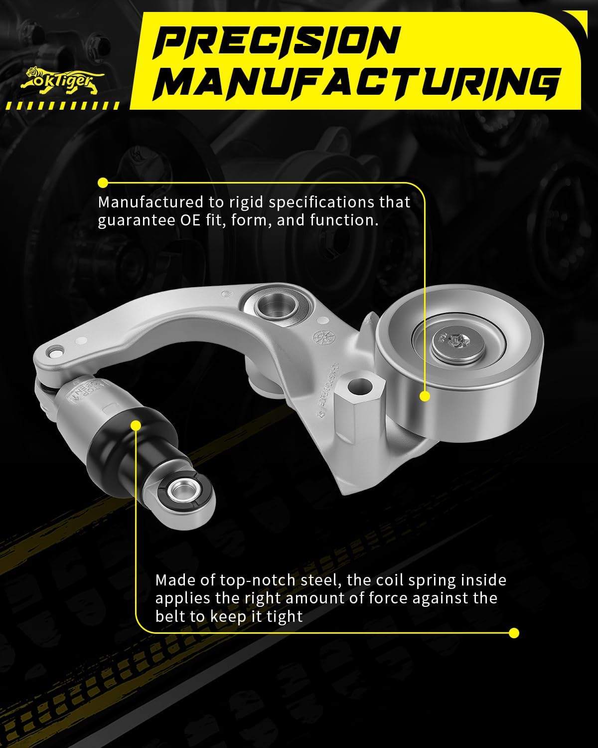 Oktiger 39385 Belt Tensioner Assembly with Pulley Fit for Honda Civic 2012 2013 2014 2015 1.8L L4 Belt Tensioner OE# 3117051BH01, 3117051BH02, 31170R0A005, 31170R0A015, 31170R0A025, 89600,49470